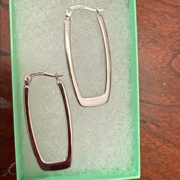 14k White Gold Rectangle Hoop Earrings from turkey - Picture 4 of 5
